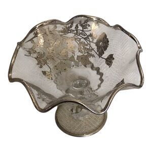 Elegant Silver Floral Glass Bowl